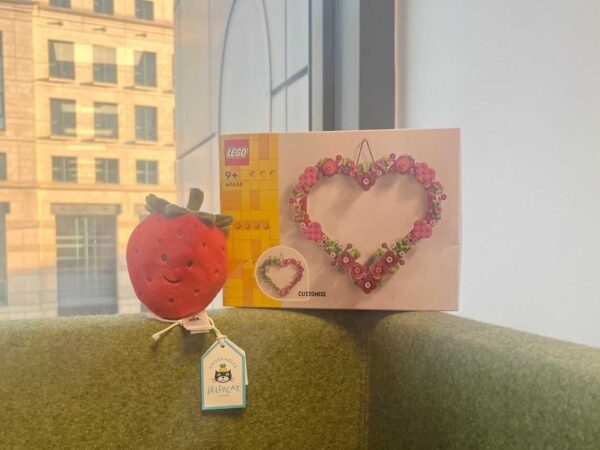 Enter to Win a LEGO Heart Ornament and a Strawberry Jellycat