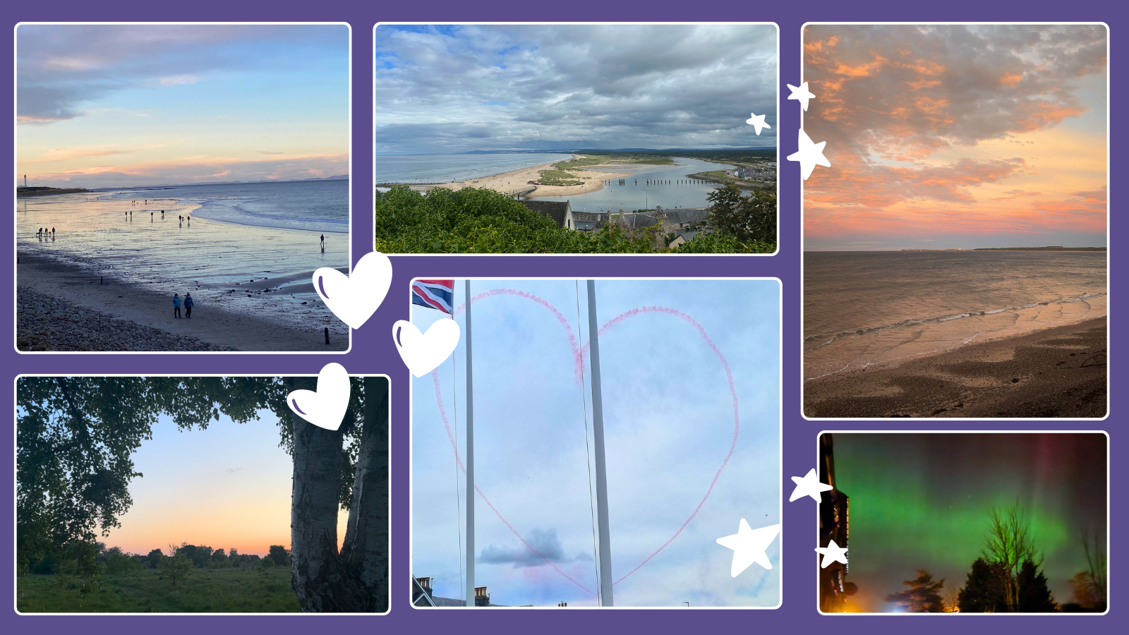 Postcard with scenic views around beaches in scotland