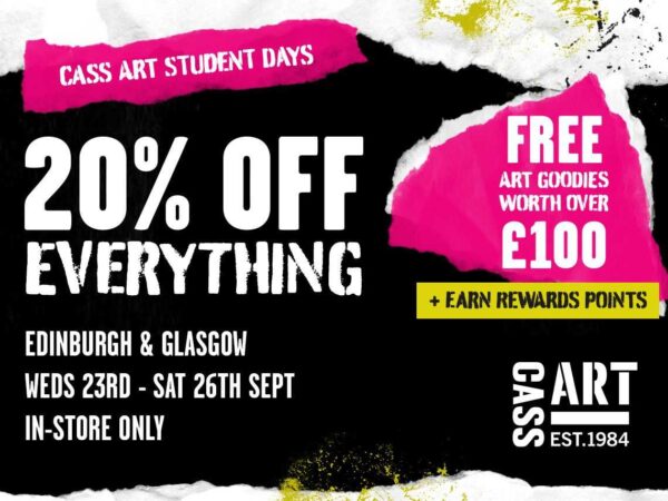 Get 20% off and a Free Goody Bag Worth over £100 at Cass Art Student Days