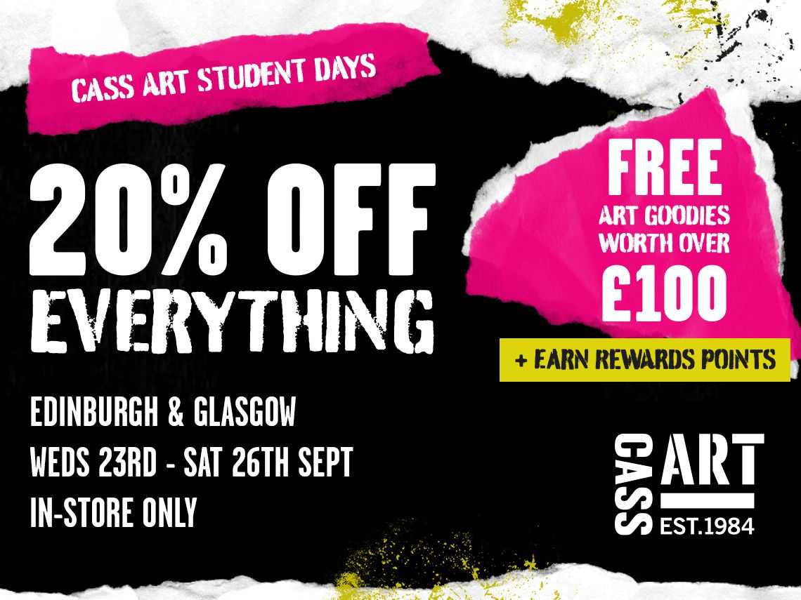 Get 20% off and a Free Goody Bag Worth over £100 at Cass Art Student Days