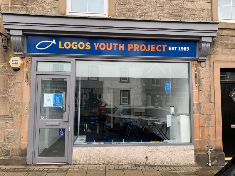 Front door of Logos in Auchterarder