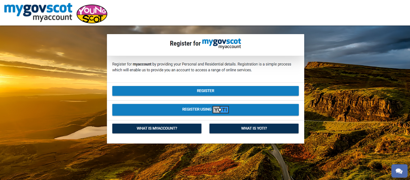 mygovscot myaccount register page