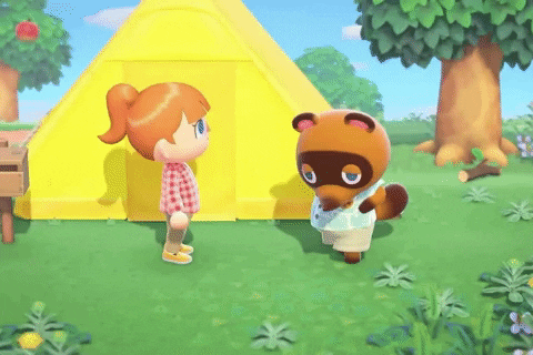 Animal crossing store owner, Tom Nook, hands an other character their itemised bill.